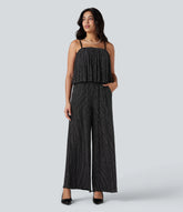 Ruffle Hem Sleeveless Sparkle Stripe Casual Jumpsuit with Pockets-Easy Peezy