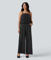 Ruffle Hem Sleeveless Sparkle Stripe Casual Jumpsuit with Pockets-Easy Peezy