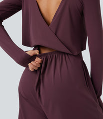 SoftlyZero™ Airy Cut-out Back Long Sleeve Thumb Holes Yoga Jumpsuit with Pockets-Easy Peezy