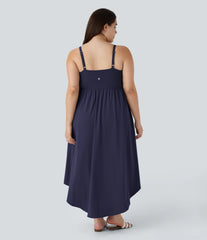 Breezeful™ Asymmetric Crossover Hem 2-Piece Pocket Flowy Midi Quick Dry Casual Plus Size Dress