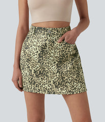 High Waisted Leopard Print Micro Casual A-line Skirt with Pockets