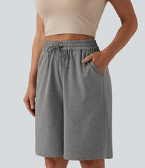 High Waisted Drawstring Casual Bermuda Shorts 9.5'' with Pockets