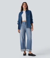 Halara Flex™ Mid Rise Barrel Leg Washed Casual Jeans with Pockets