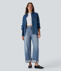 Halara Flex™ Mid Rise Barrel Leg Washed Casual Jeans with Pockets
