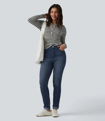 Halara Flex™ High Waisted Rolled Hem Casual Slim Jeans with Pockets