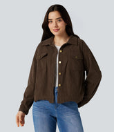 Long Sleeve Button Fly Corduroy Casual Shacket Jacket with Pockets