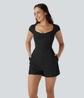 SoftlyZero™ Airy U Neck Cap Sleeve Pocket InstantCool Yoga Romper-Easy Peezy
