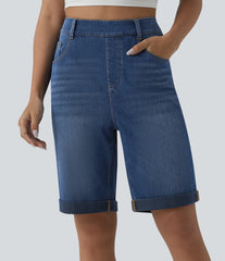 Halara Flex™ High Waisted Rolled Hem Casual Denim Bermuda Shorts with Pockets