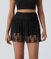 Mid High Waisted 2-in-1 Pocket Lace Mini Skirt