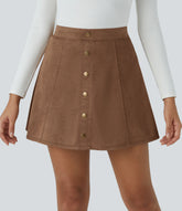 High Waisted Decorative 2-in-1 A Line Suede Mini Casual Skirt