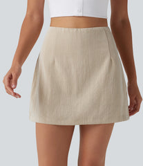 High Waisted 2-in-1 A Line Mini Casual Linen-Feel Skirt