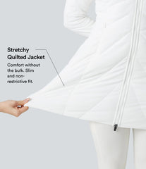 PuffFlex Stand Collar Double Zipper Thumb Holes Casual Padded Jacket with Pockets