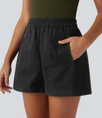 High Waisted Pocket Washed Casual Cotton Shorts