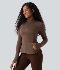 SpacerTek™ Stand Collar Reglan Long Sleeve Thumb Holes Workout Jacket