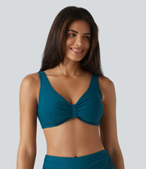 V Neck Sheen Bikini Top Swimsuit DD-F Cups
