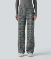 Halara Flex™ High Waisted Straight Leg Plaid Work Pants with Pockets