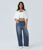 Halara Flex™ Mid Rise Pockets Washed Baggy Wide Leg Casual Jeans