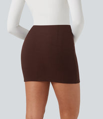Ribbed Knit High Waisted 2-in-1 Bodycon Mini Casual Skirt