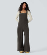Square Neck Corduroy Casual Overalls with Pockets