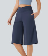 SoftlyZero™ Airy Crossover High Waisted Wide Leg InstantCool Yoga Pedal Pusher Pants with Pockets