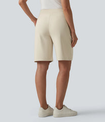 DayStretch High Waisted Straight Leg Work Bermuda Shorts with Pockets