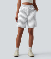 High Waisted Stripe Tennis Shorts with Pockets
