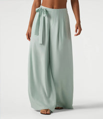 High Waisted Tie Side Baggy Linen-Blend Pants with Pockets
