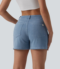 Halara Flex™ Mid Rise Stripe Denim Casual Shorts 4'' with Pockets