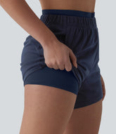High Waisted 2-in-1 Casual Sweat Shorts 4'' with Pockets