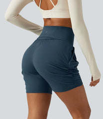 SoftlyZero™ Airy High Waisted Ruched InstantCool Yoga Shorts 5'' with Pockets