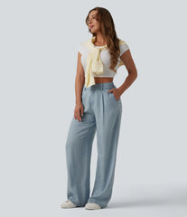 Mid Rise Wide Leg Casual Jeans with Pockets