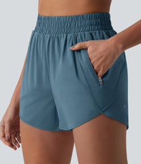 High Waisted Curved Hem Yoga Shorts 3'' with Pockets