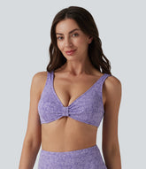 Deep V-neck Jacquard Bikini Top Swimsuit