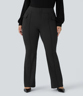 High Waisted Side Flap Pocket Flare Plus Size Casual Cargo Pants