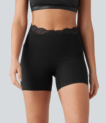 Halara UltraSculpt™ V-Shaped High Waisted Contrast Lace Yoga Biker Shorts 5'' with Pockets