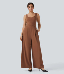 U Back Sleeveless Casual Jumpsuit with Pockets-Easy Peezy Edition