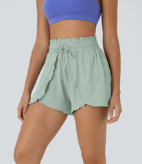 Frill High Waisted Elastic Waistband Drawstring Flowy Stacked Casual Shorts 3"