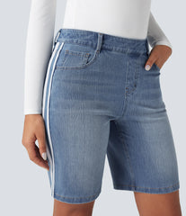 Halara Flex™ High Waisted Stripe Denim Casual Bermuda Shorts with Pockets