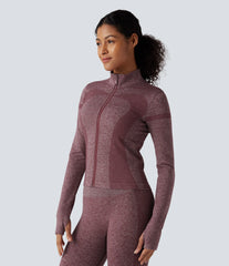 OneForm Seamless Flow Stand Collar Zipper Long Sleeve Thumb Hole Yoga Warming Jacket