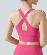 Land to Water Crisscross Back Built-in Bra Cropped Tankini Top Swimsuit