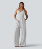 V Neck Polka Dot Slip Jumpsuit with Pockets-Easy Peezy Edition