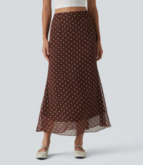 High Waisted Mermaid Polka Dot Midi Casual Skirt