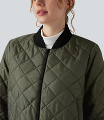 Zip Fly Casual Padded Bomber Jacket with Pockets