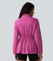 Long Sleeve Inner Drawstring Stripes Quick Dry Workout Jacket-UPF40+