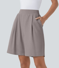 High Waisted Body Sculpt Waist-Slimming Pocket Micro Waffle Work Bermuda Shorts