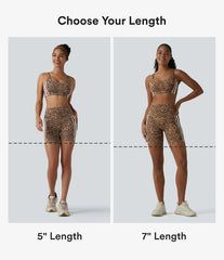 Halara UltraSculpt™ Leopard Print High Waisted Tummy Control Color Block Stripes Training Biker Shorts 7'' with Pockets