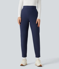 High Waisted Fleece Workout Tapered Pants with Pockets