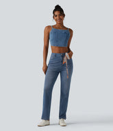 Halara Flex™ Curvy High Waisted Split Casual Straight Leg Jeans with Pockets