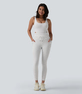 U Neck Cut Out Drawstring Tummy Control Stripe Yoga Jumpsuit with Pockets-Easy Peezy Edition