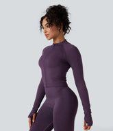 Seamless Flow Stand Collar Long Sleeve Thumb Holes Slim Cropped Yoga Jacket